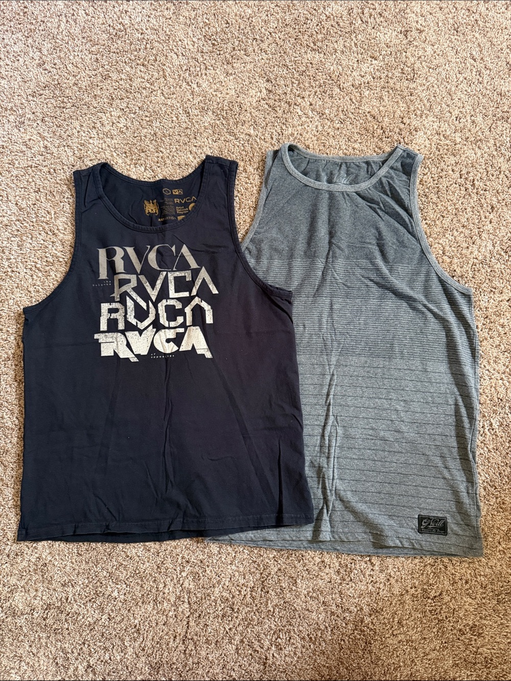 RVCA Black Graphic Tank & Gray Striped Tank Two-Pack
